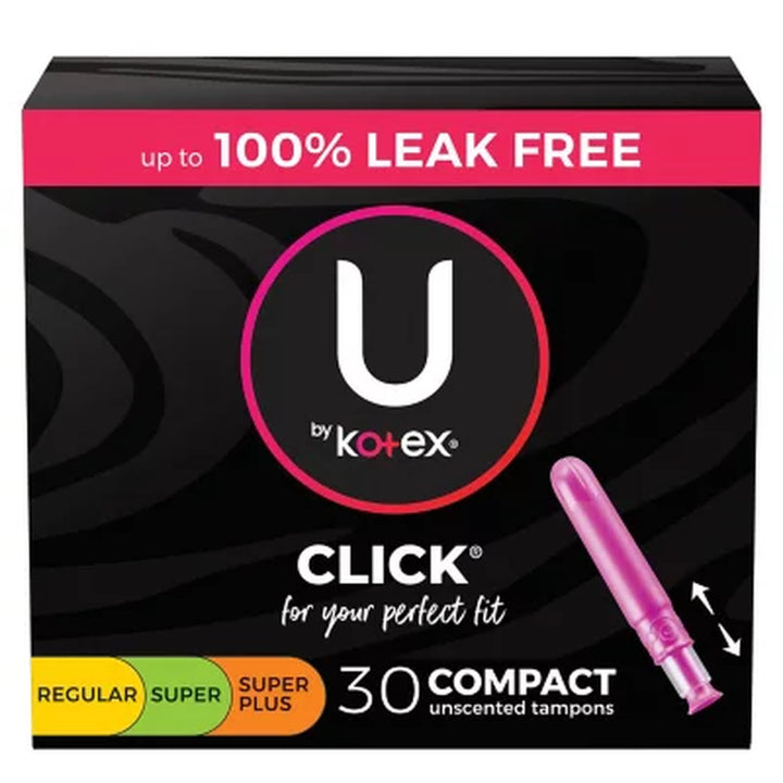 U by Kotex Click for Your Perfect Fit Compact Tampons, Unscented - Various Sizes, 30 Ct.