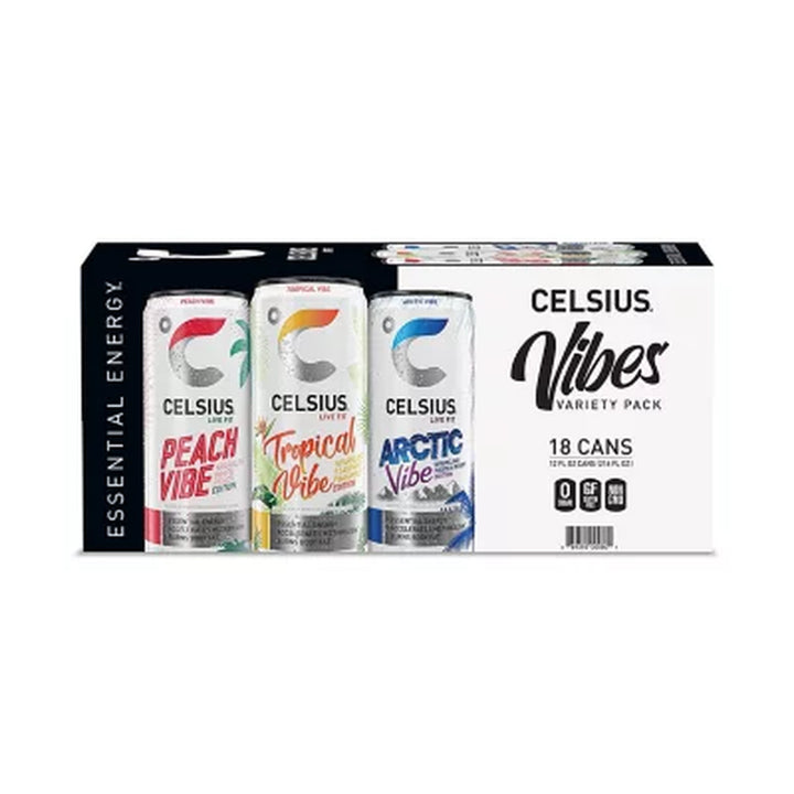 Celsius Essential Energy Sparkling Vibe Variety Pack, 12 Fl. Oz., 18 Pk.