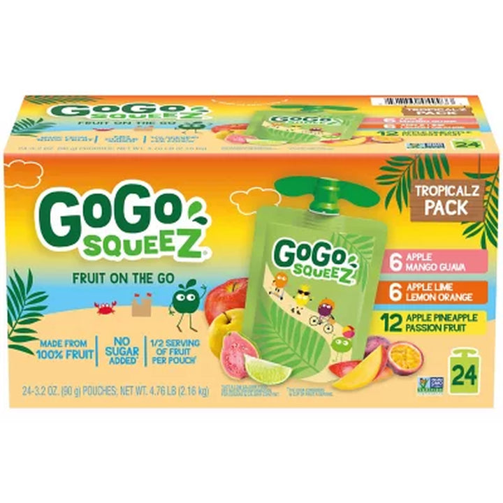 Gogo Squeez Tropical Fruit Pouch Variety Pack, 24 Ct.