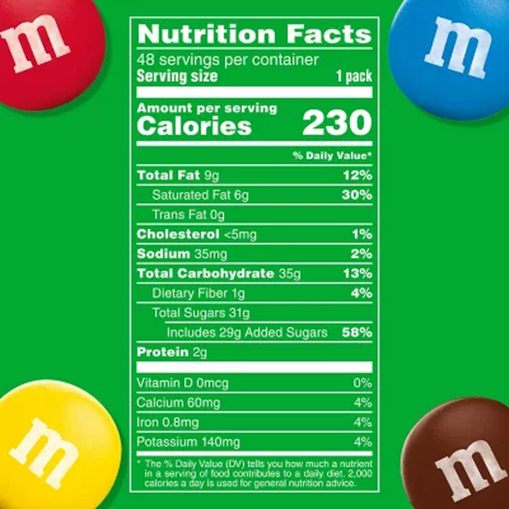 M&M'S Milk Chocolate Candy, Full Size, 1.69 Oz., 48 Pk.