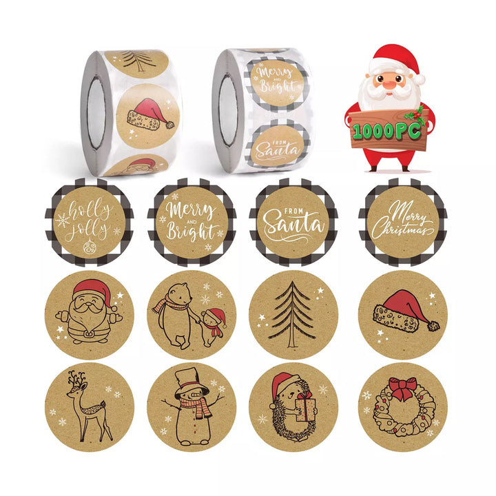 Fun Little Toys 500*2 PCS Merry Christmas Stickers Labels Roll 1.5 Inch