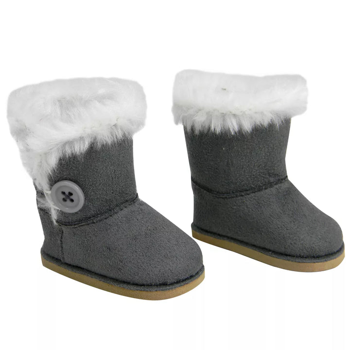 Sophia’S Gray Winter Button Boots W/ Faux Fur Accessory for 18" Dolls