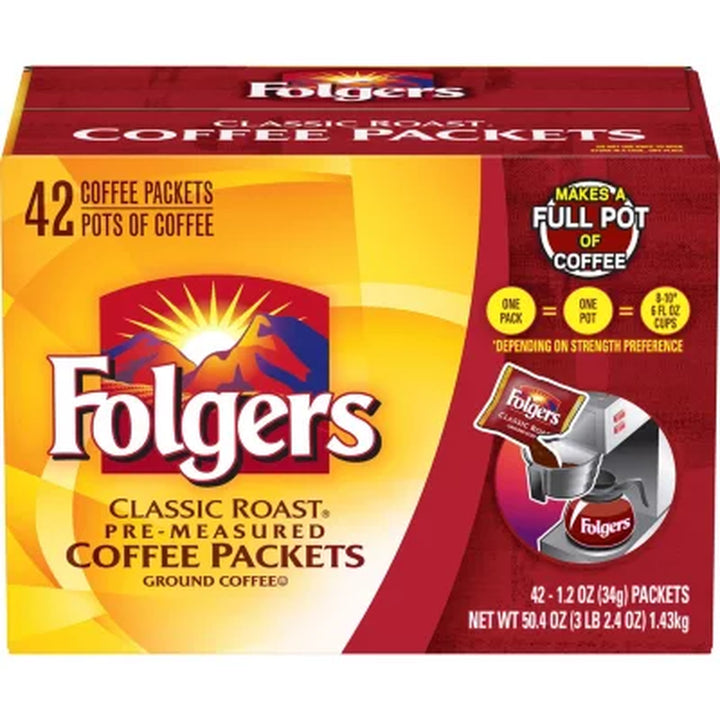 Folgers Classic Roast Ground Coffee Packets (1.2 Oz., 42 Ct.)