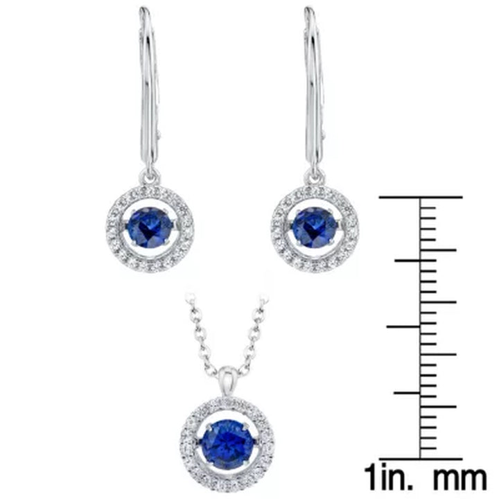 Sterling Silver Dancing Lab Created Blue & White Sapphire Earring and Pendant Set