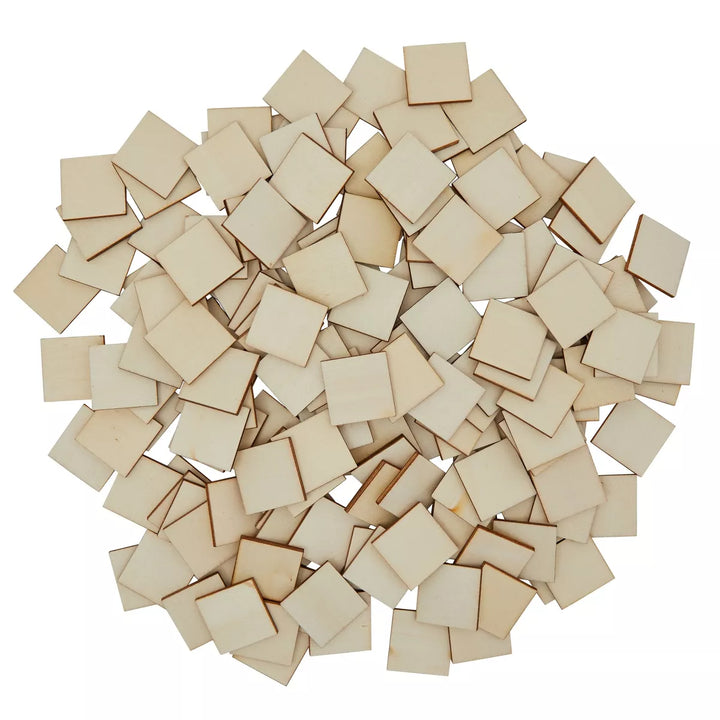 200-Pack Unfinished Wood Cutout Pieces for Home Decoration, DIY Supplies, 1X1"