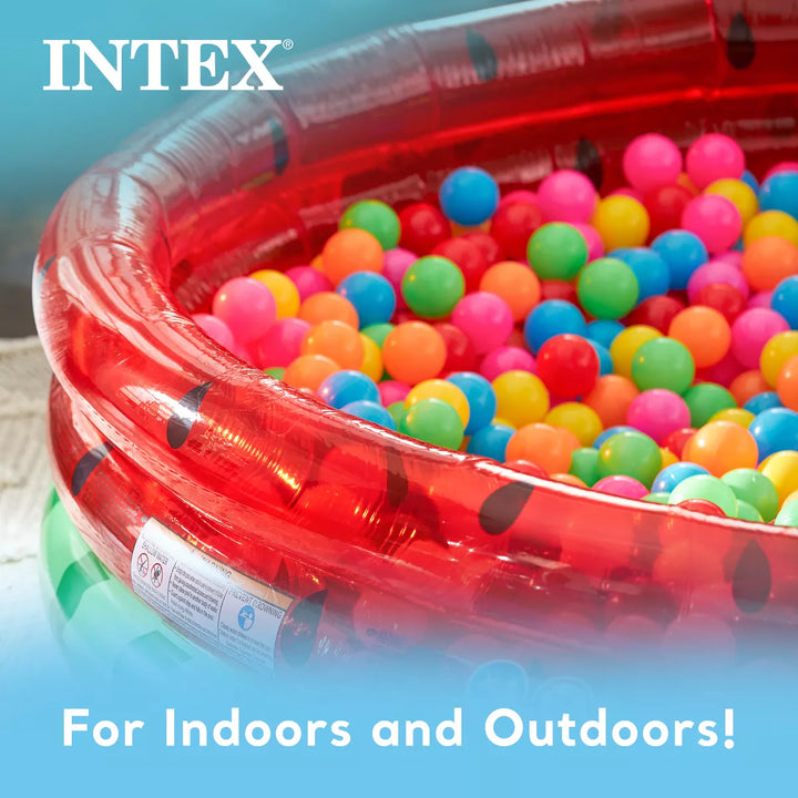 Intex 66-Inch round Inflatable Outdoor Kids Swimming and Wading Watermelon Pool and Small Plastic Multi-Colored Fun Ballz with Carrying Bag