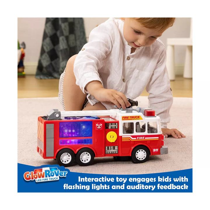 JOYIN Fire Truck Toy with LED Projections & Sirens Volume and Go Fire Engine Trucks, Boys&Girls Firetruck, Kids Birthday