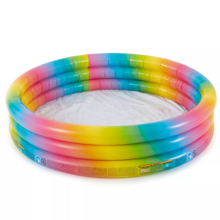 Intex 58449EP Rainbow Ombre 3 Ring Circular Inflatable Outdoor Swimming Pool with for Kids Ages 2 Years or Older