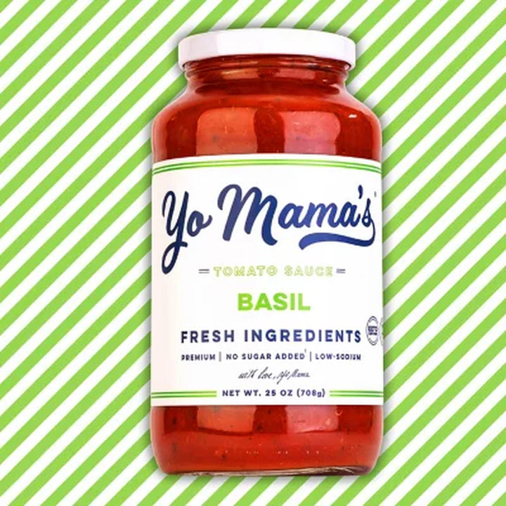 Yo Mama'S Foods Low-Sodium Pasta Sauce, Tomato Basil 25 Oz., 3 Pk.