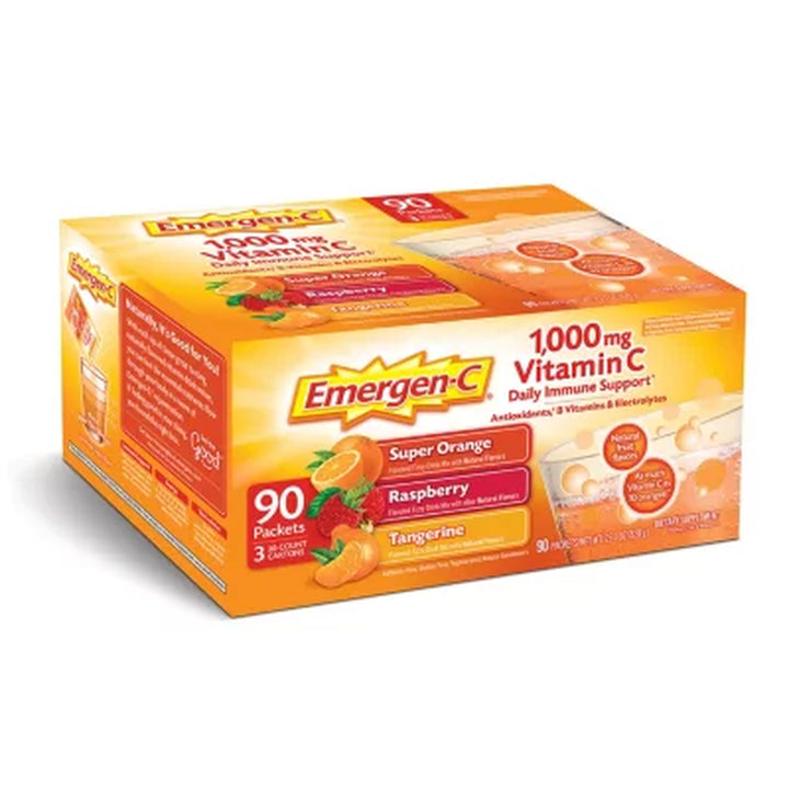 Emergen-C Drink Mix Variety Pack, Super Orange, Raspberry & Tangerine (29.1 Oz., 90 Ct.)