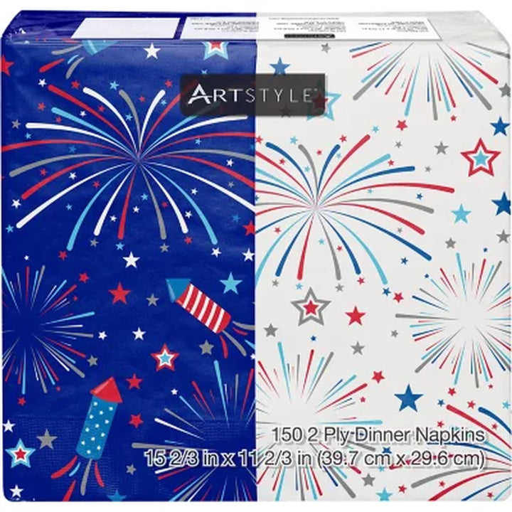 Artstyle Fireworks and Rockets Oval Plates and Dinner Napkins Tableware Kit, 200 Ct