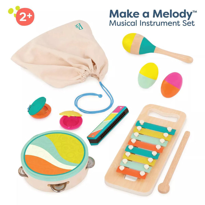 B. Toys - Wooden Instrument Set - Xylophone, Tambourine, Harmonica & More - Make a Melody - 9Pc