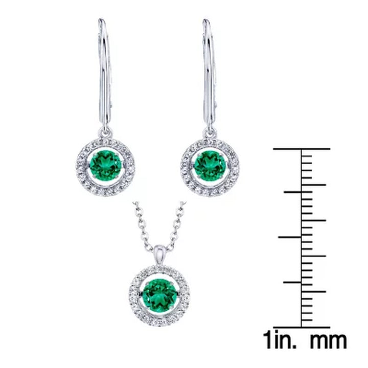 Dancing Lab Created Emerald Pendant and Earring Set in Sterling Silver