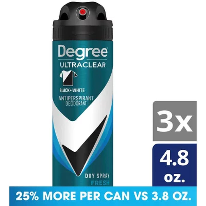 Degree for Men Ultraclear Black+White Deodorant Dry Spray, Fresh, 4.8 Oz., 3 Pk.