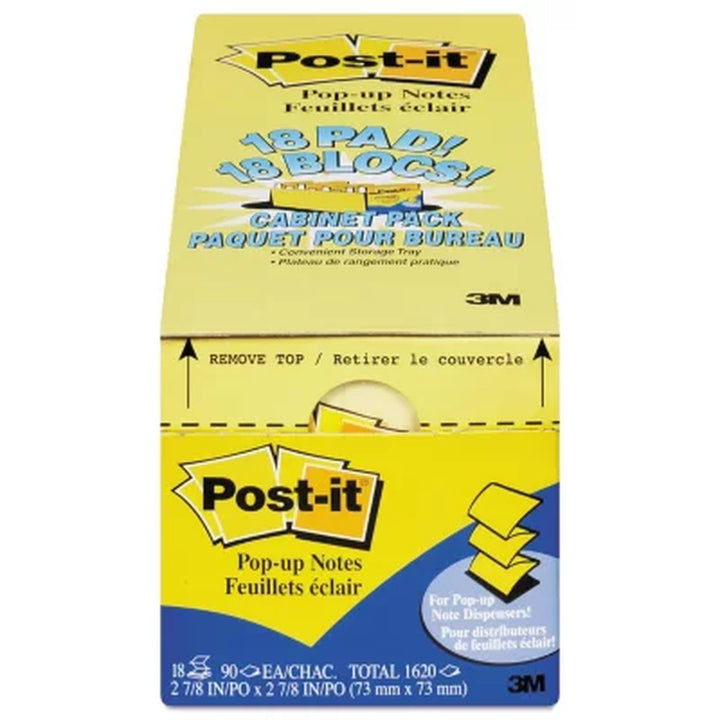 Post-It Pop-Up Notes - Refill Cabinet Pack, 3 X 3, 90/Pad - 18 Pads/Pack