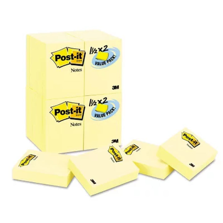 Post-It Notes - Original Pads in Canary Yellow, 1-1/2 X 2, 90/Pad - 24 Pads/Pack