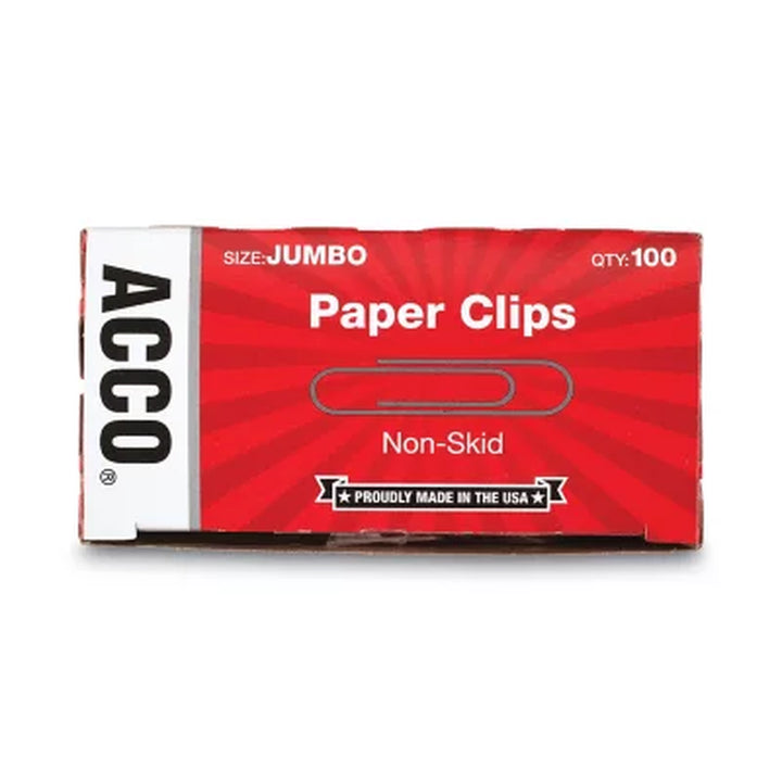ACCO - Paper Clips, Jumbo, Non-Skid, 100 Count - 10 Pack
