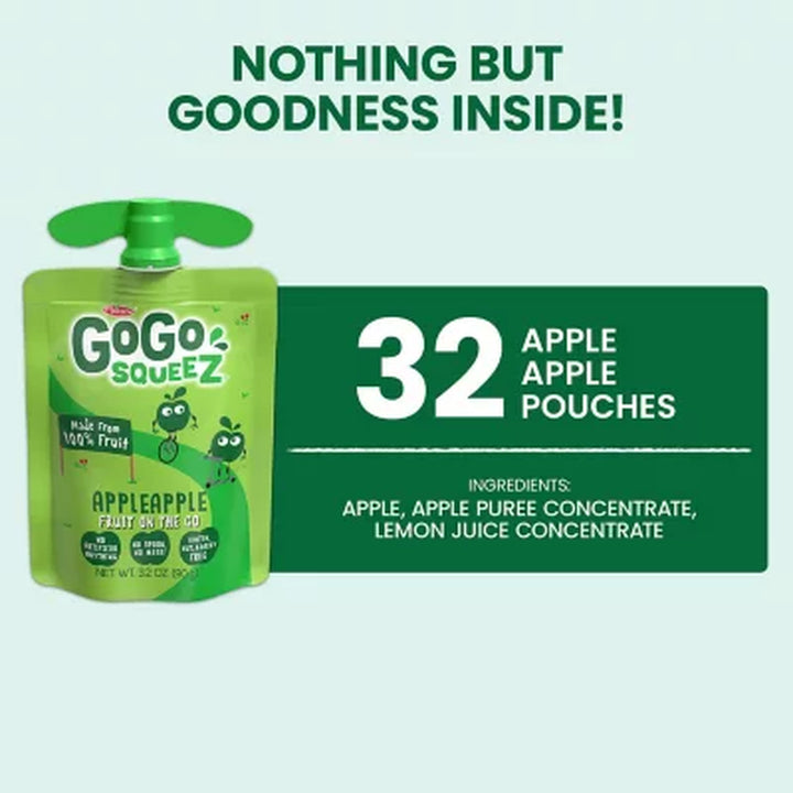Gogo Squeez Applesauce Pouches, Apple Apple, 3.2Oz., 32Ct.