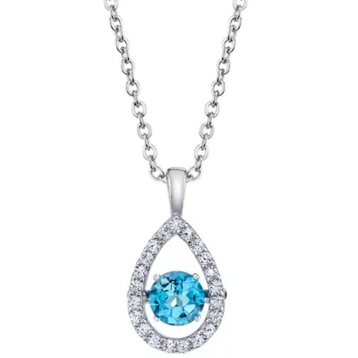 925 Sterling Silver Dancing Blue Topaz and Lab Created White Sapphire Pendant and Earring Set