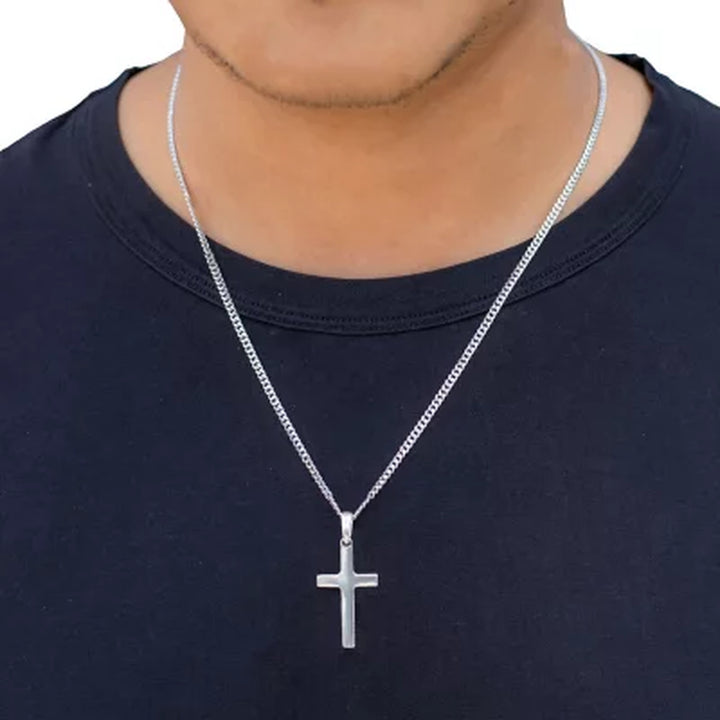 Sterling Silver Reversible Cross Pendant Chain Necklace, 22"