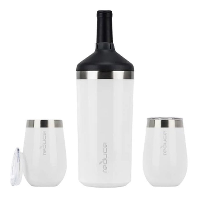 Reduce Wine Bottle Cooler 3-Piece Set with 12-Oz. Wine Tumblers (Assorted Colors)