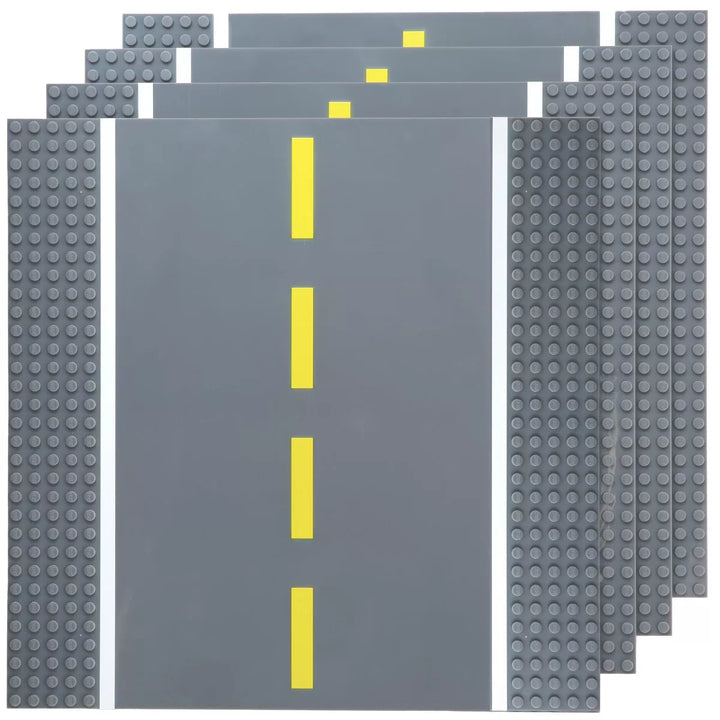 Best Blocks Stackable Road Plates, 4 Straight Building Baseplates, 4 Pack, 10X10 Inches