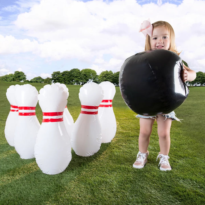 Toy Time Kids' Giant Inflatable Bowling Game Set with 6 Jumbo Pins for Indoor or Outdoor Use