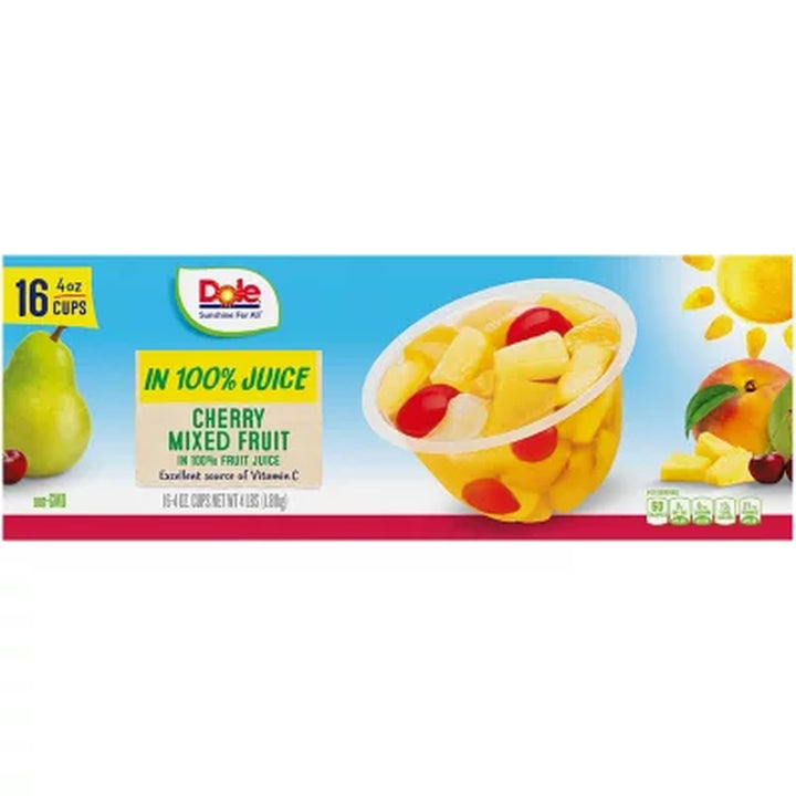 Dole Cherry Mixed Fruit Bowls in 100% Juice, 4 Oz., 16 Pk.