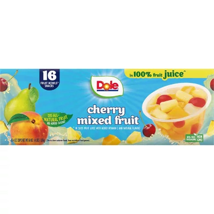 Dole Cherry Mixed Fruit Bowls in 100% Juice, 4 Oz., 16 Pk.