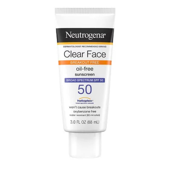 Neutrogena Clear Face Sunscreen, SPF 50, 3 Oz., 2 Pk.