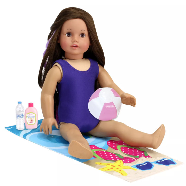 Sophia'S - 18" Doll - Bathing Suit, Beach Towel, Water Bottle, Suntan Lotion & Beach Ball Set - Pink