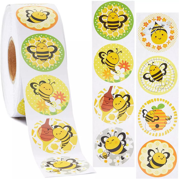 Blue Panda 1000 Piece Bumble Bee Stickers for Kids and Teachers, Classroom Supplies, Party Favors (8 Designs (1.5 Inches)