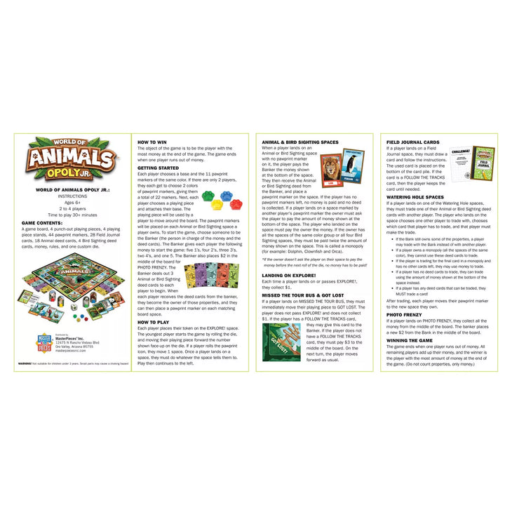 Masterpieces Kids & Family Board Games - World of Animals Opoly Jr..