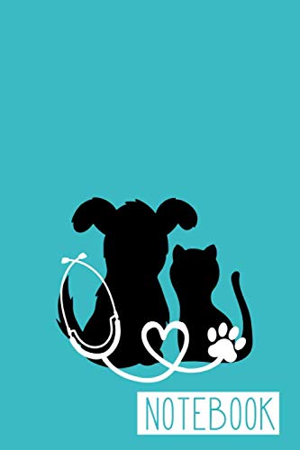 Notebook: Veterinarian, Vet Tech, Veterinary Office Staff College Ruled Lined Notes Journal - Dog and Cat with Paw Print Stethoscope