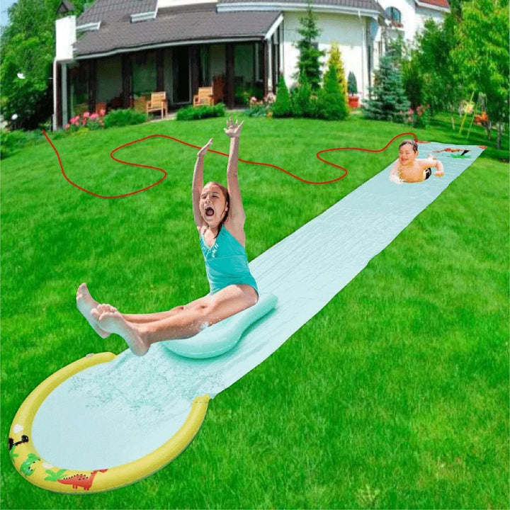 Hoovy HV-665 Giant 16 Foot Outdoor Lawn Water Splash Slip and Slide Play Center with Inflatable Bodyboard and Hose Attachment for Kids and Adults