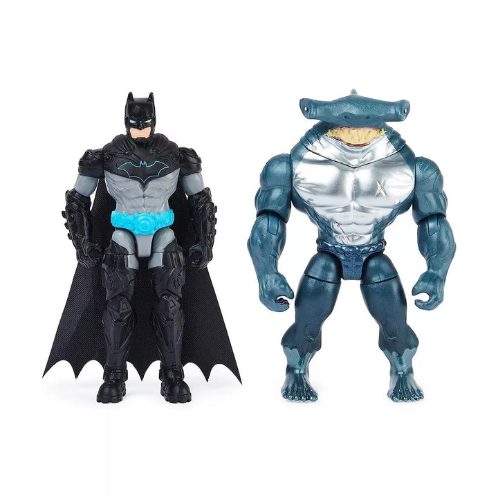 DC Comics Batman 4-Inch Bat-Tech Batman and King Shark Action Figures with 6 Mystery Accessories, for Kids Aged 3 and Up