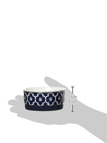 Bone Dry Lattice Pet Bowl, Removable Silicone Ring Creates Non-Slip Bottom for Secure Feeding & Less Mess, Microwave & Dishwasher Safe, Small Set, 4.25x2", Nautical Blue, 2 Count Small Round (2)