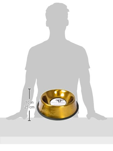 Platinum Pets Non-Tip Stainless Steel Dog Bowl, Large 24K Gold