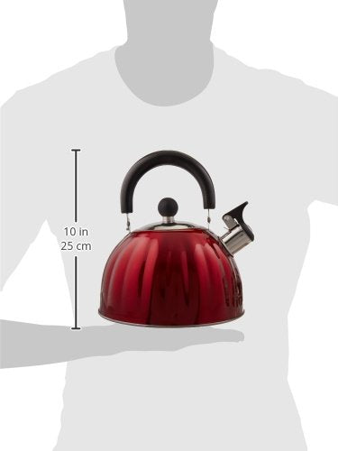 Mr. Coffee Twining 2.1 Quart Pumpkin Shaped Stainless Steel Whistling Tea Kettle, Metallic Red