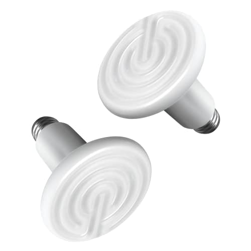 Simple Deluxe 150W 2 Pack Ceramic Heat Emitter, Non-Light Emitting Heat Lamp for Amphibian Pet Terrariums, Chameleons, Lizards, Snakes, and Incubating Chickens White 150W (D-85mm)
