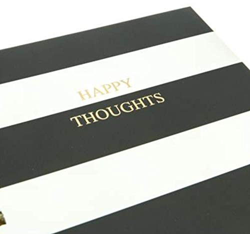 Graphique Classic Charm Hard Cover Journal w/ Elegant Black and White Stripes & "Happy Thoughts" in Embellished Gold Foil Across the Cover, 160 Ruled Pages, 6.25" x 8.25" x 1"