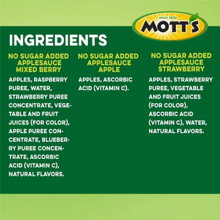 Mott'S Apple Sauce No Sugar Added Variety Pack, 3.2 Oz., 32 Pk.