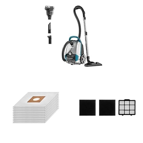 Bundle of Eureka Canister Vacuum NEN170 with hepa Filter and 4 Bags + NEN170 Specialized Replacement Dust bags*10 4 Bags + NEN170 Dust Bags Silver With Green