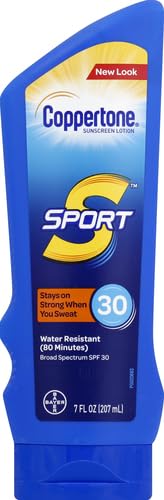 Coppertone SPORT Sunscreen SPF 30 Lotion, Water Resistant Sunscreen, Body Sunscreen Lotion, 7 Fl Oz 7 Ounce (Pack of 1)