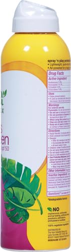 Alba Botanica Kids Sunscreen Spray for Face and Body, Tropical Fruit, Broad Spectrum SPF 50, Water Resistant, 5 fl. oz. Bottle 6 Fl Oz (Pack of 1)