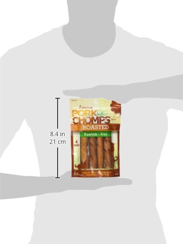 Pork Chomps Baked Pork Skin Dog Chews, 6-inch Twists, Real Chicken Wrap, 4 Count 4 Count (Pack of 1)