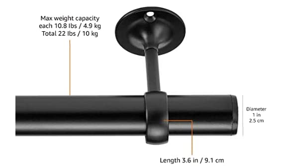 Basics Curtain Rod Ceiling-Mount Bracket, Set of 2, Black 1-Pack