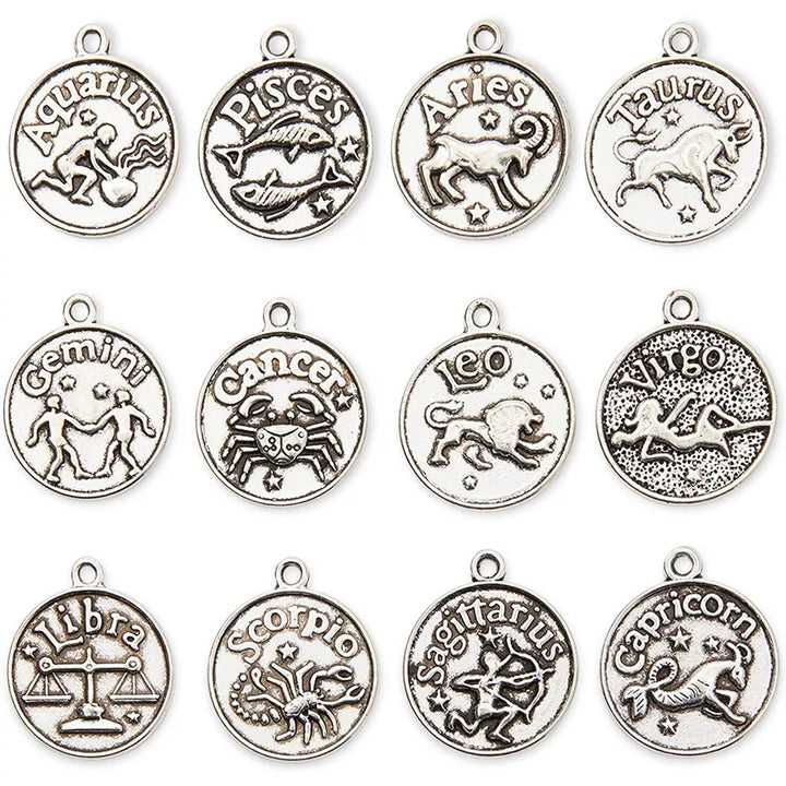 Bright Creations 72 Pieces Zodiac Sign Charms for DIY Jewellery Keychain & Bracelet Making, Silver