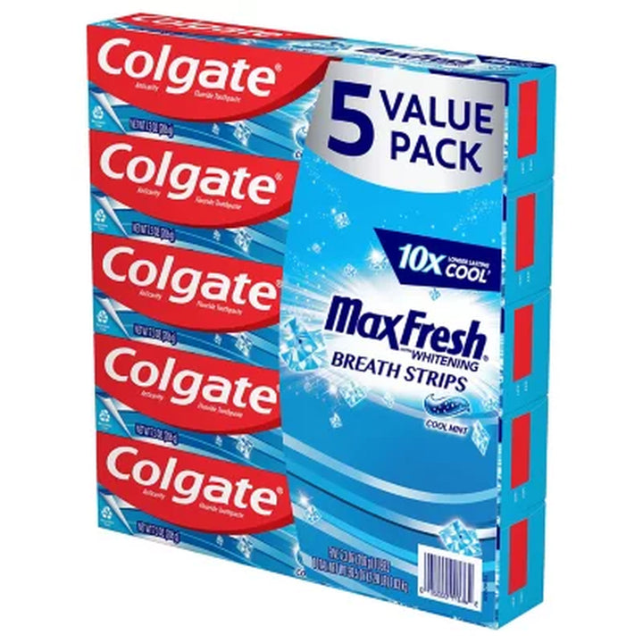 Colgate Maxfresh Toothpaste with Mini Breath Strips, Cool Mint 7.3 Oz., 5 Pk