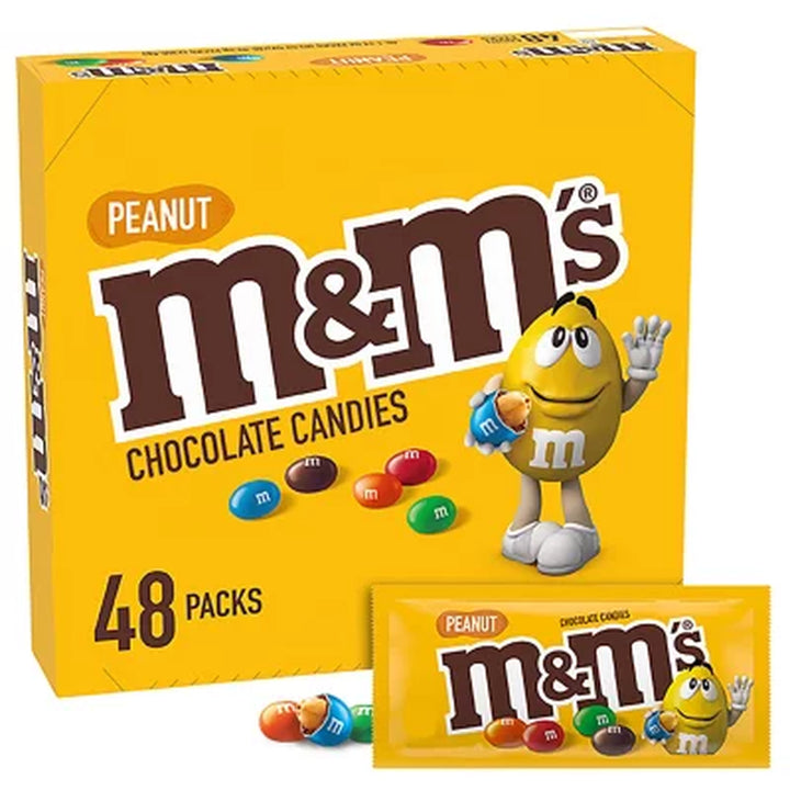 M&M'S Peanut Milk Chocolate Candy, Full Size, 1.74 Oz., 48 Pk.